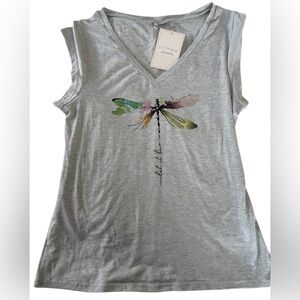 NWT Dragonfly "Let It Be" sleeveless V-Neck T-shirt Medium